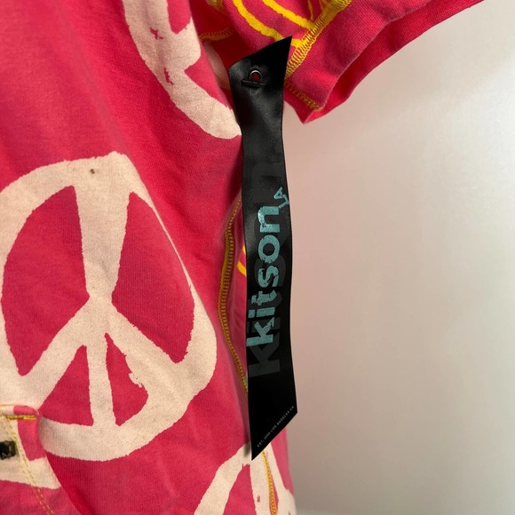 Kitson LA Peace Sign Zip Hoodie Women Large Pink Yellow Short Sleeve Y2K Romcom - Picture 6 of 8